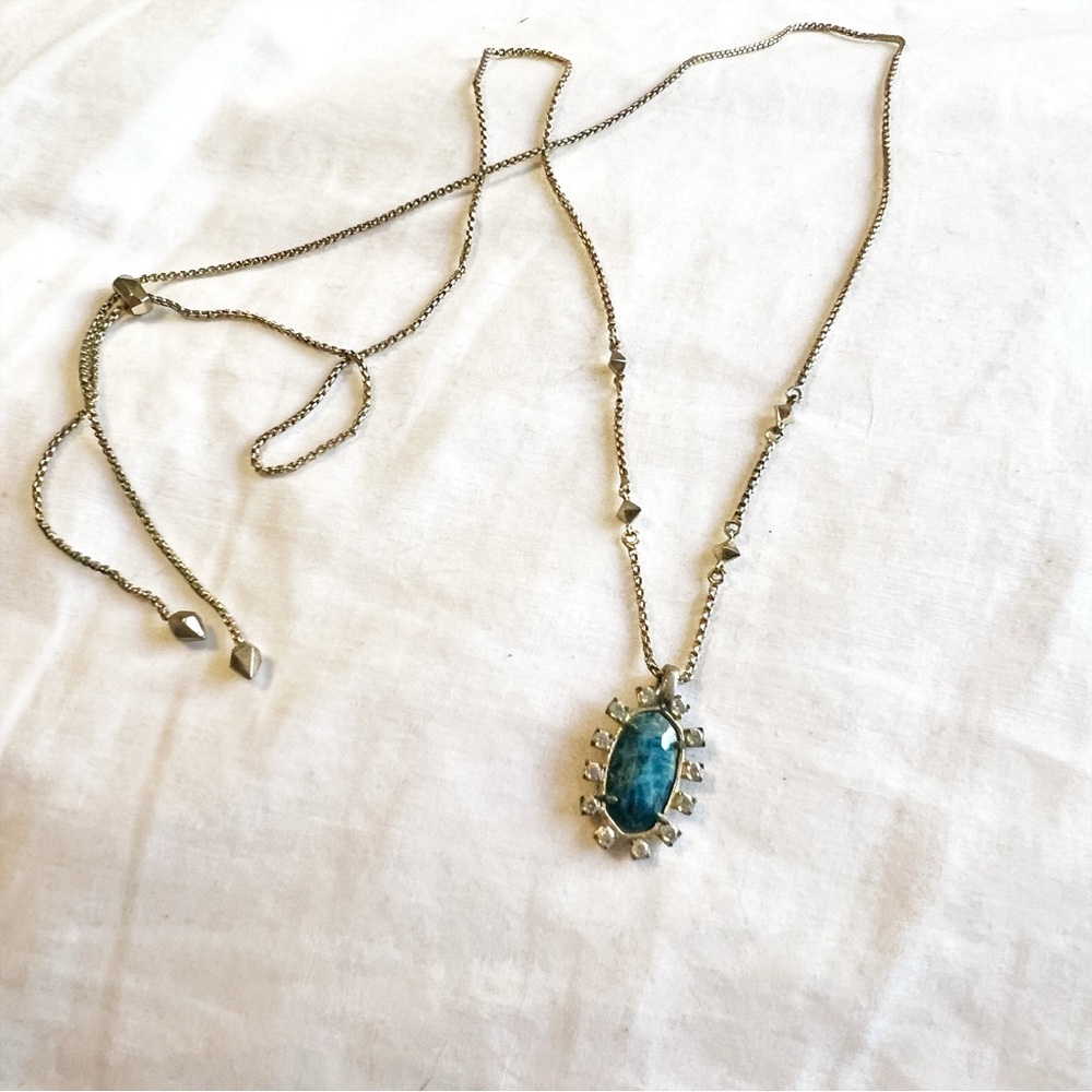 Kendra Scott "Brett" Adjustable Pendant Necklace- Aqua Apatite - Picture 2 of 5